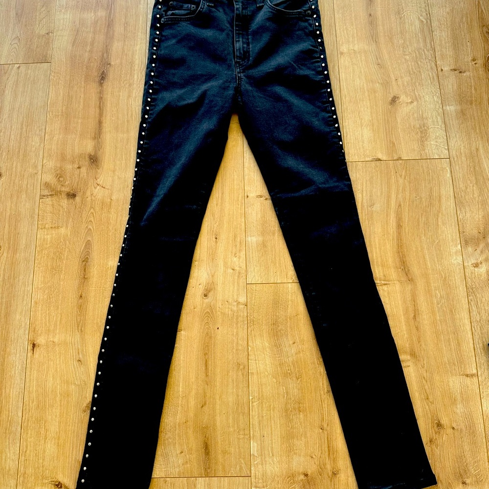Tag and bone black studded pants. Worn often. Size 27 but have likely shrunk.